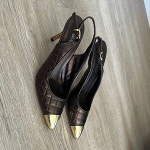 Vaneli Gold and Brown Heels with Elegant Design
